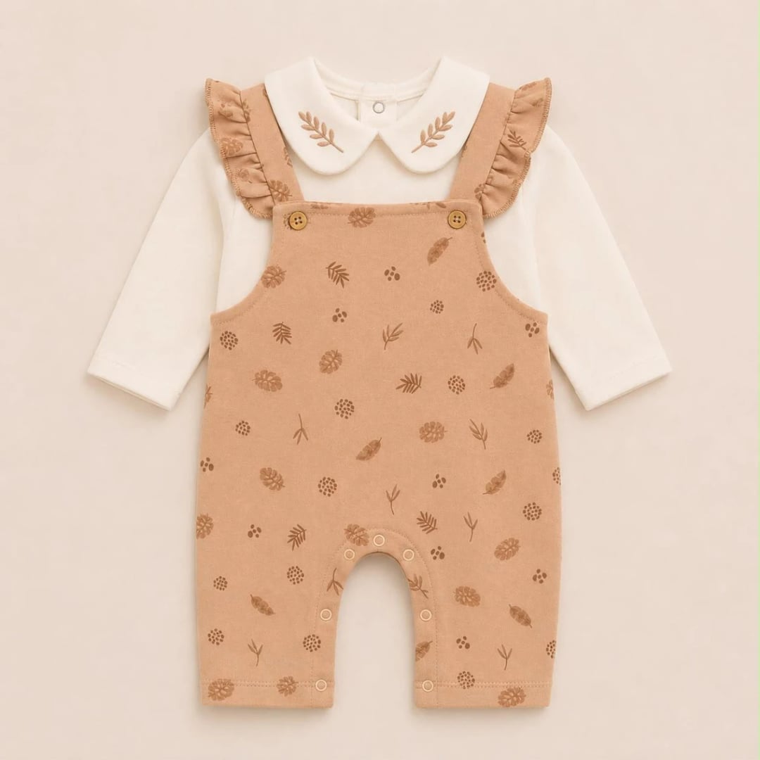 Baby Romper and Top Set with Leaf Print - Mocha - Safera - by Peralane