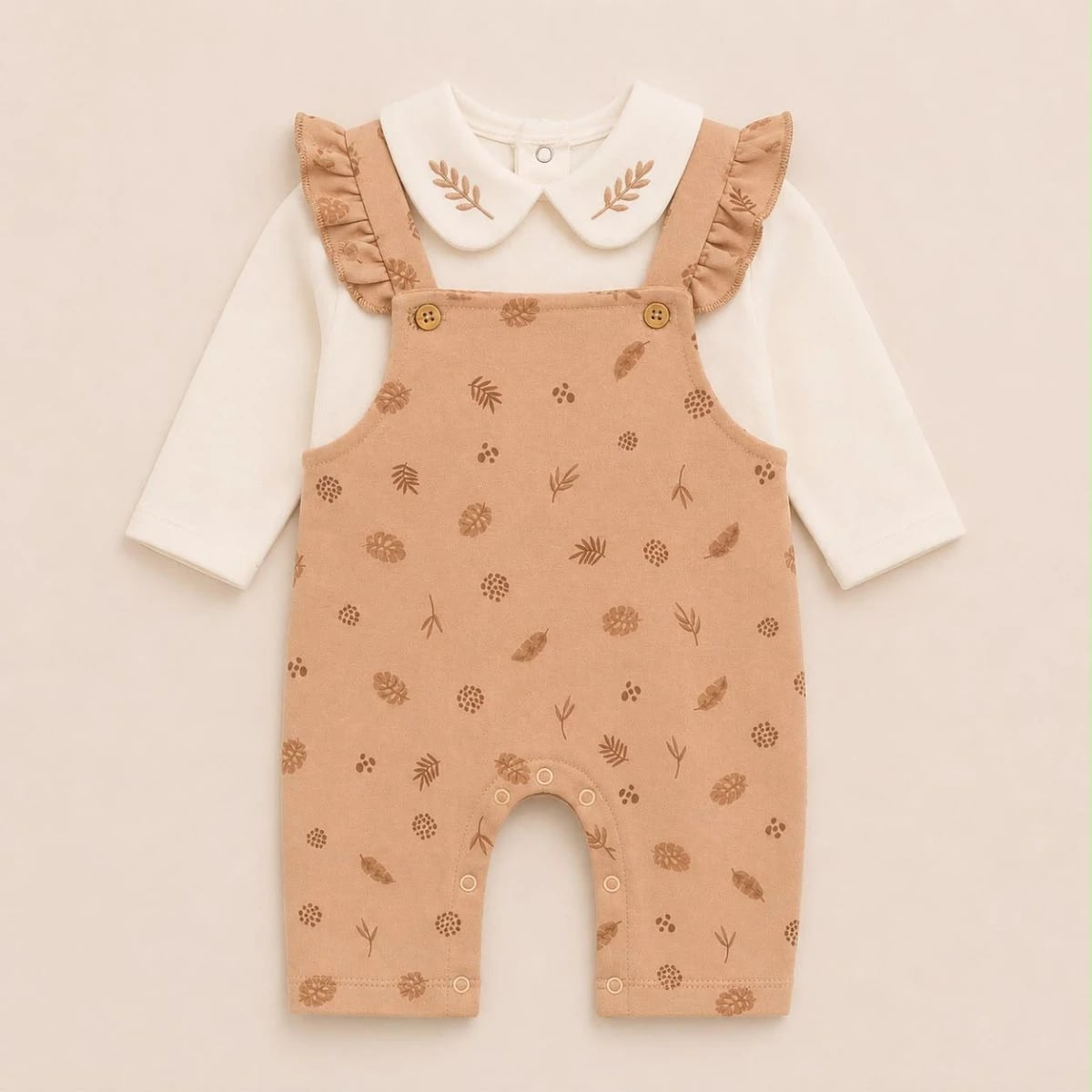 Baby Romper and Top Set with Leaf Print - Mocha - Safera - by Peralane