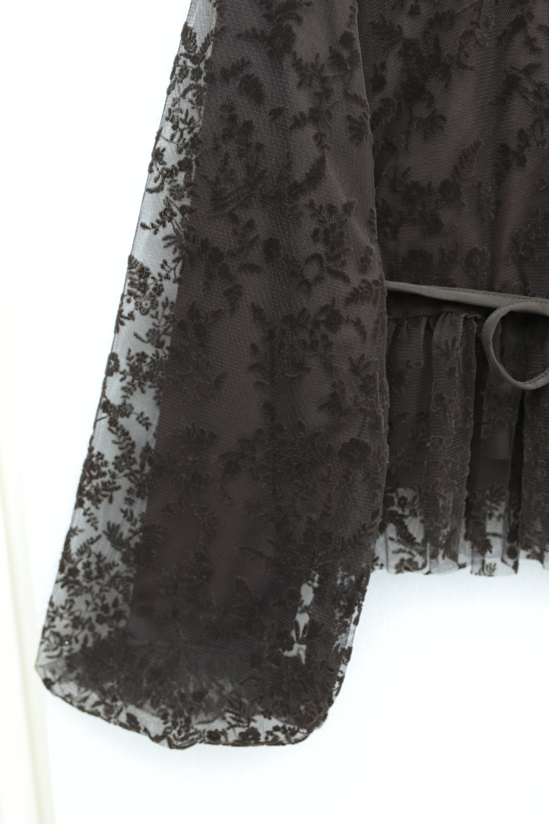 Brown Floral Balloon Sleeve Modest Dress with Tie Belt - Podyumplus - by Peralane - photo 5