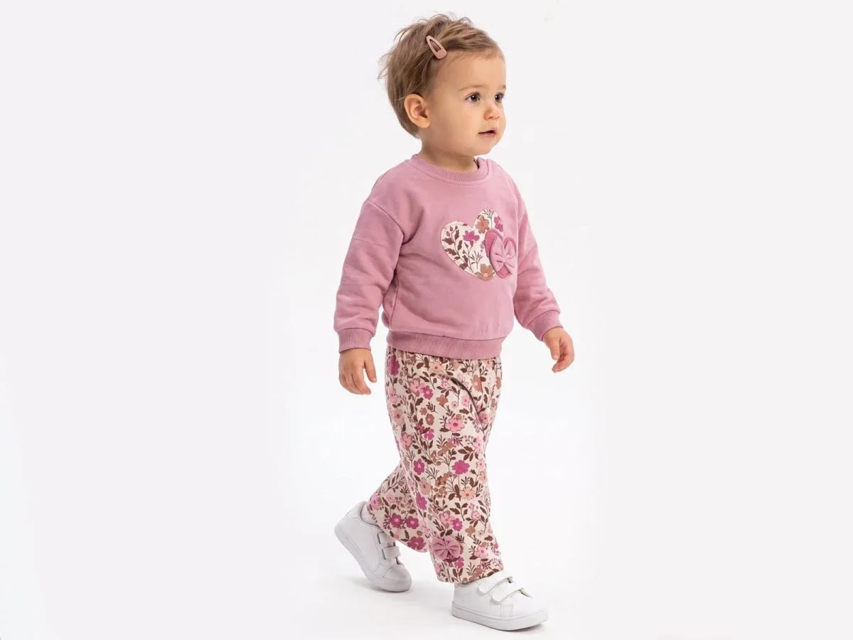 Floral Heart Appliqué Baby Girls' Two-Piece Set - Dusty Rose - Vovido - by Peralane