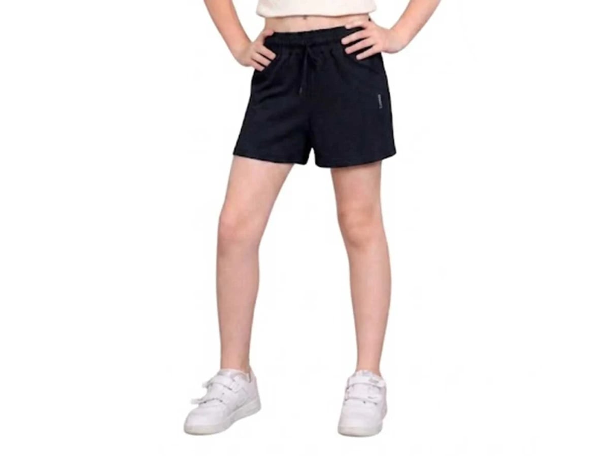 Girls' Black Cotton Shorts with Pockets and Drawstring - Langa - by Peralane