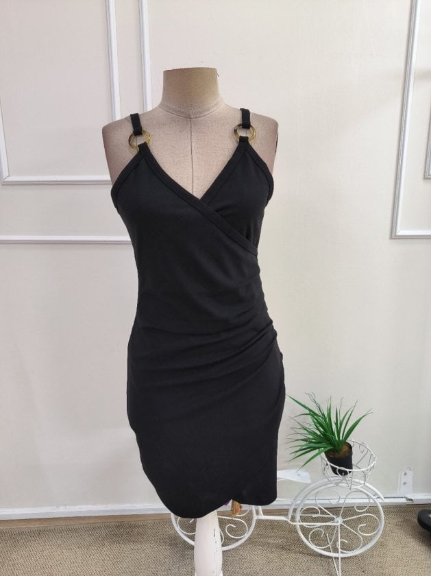 Women's Black Sleeveless Wrap Mini Dress with Ring Details - Janes - by Peralane - photo 5
