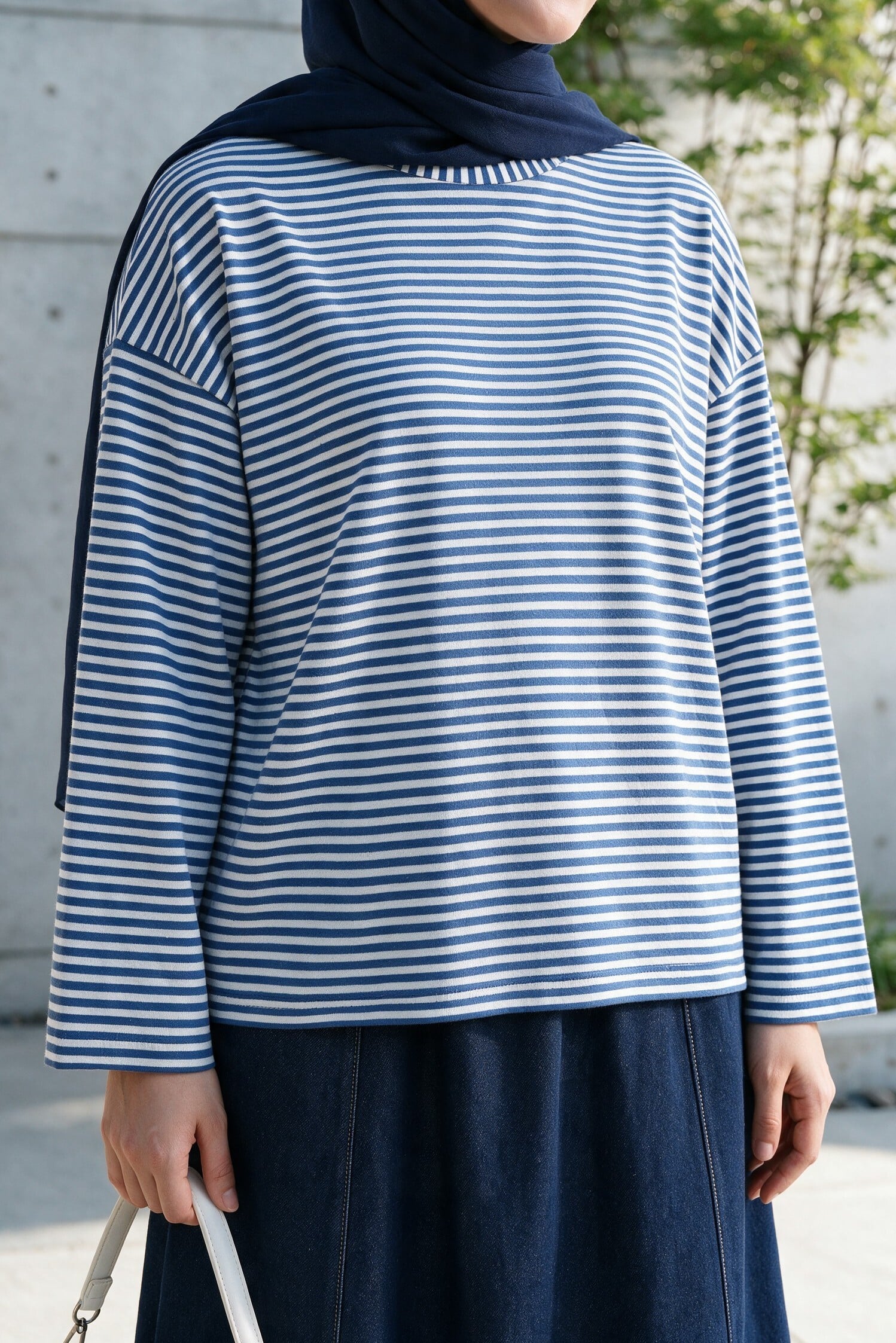 Stripe Viscose Sweatshirt with Crew Neck - Indigo - Podyumplus - by Peralane - photo 5
