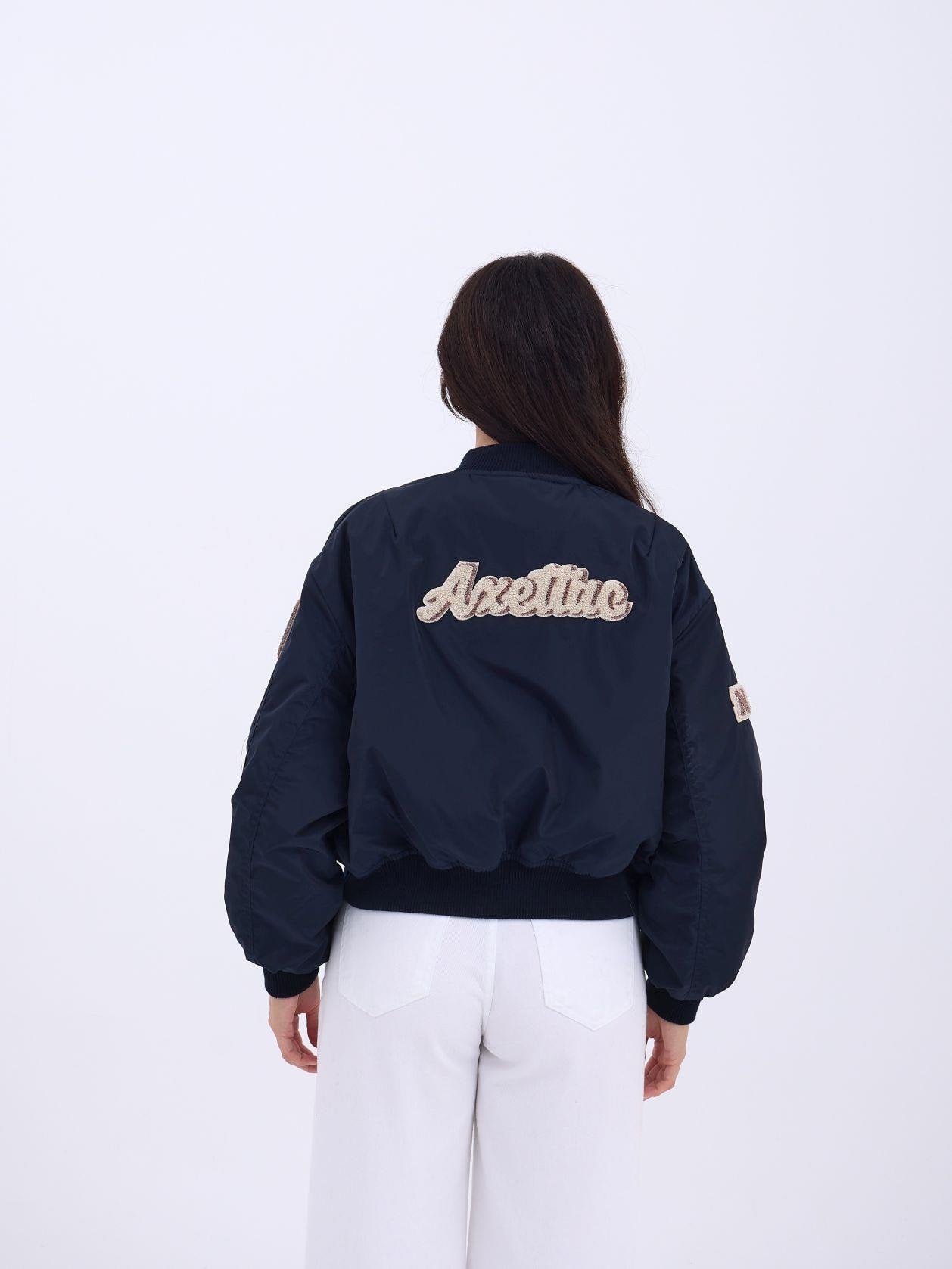Navy Blue Bomber Jacket with Patches for Women - Fame - by Peralane - photo 5