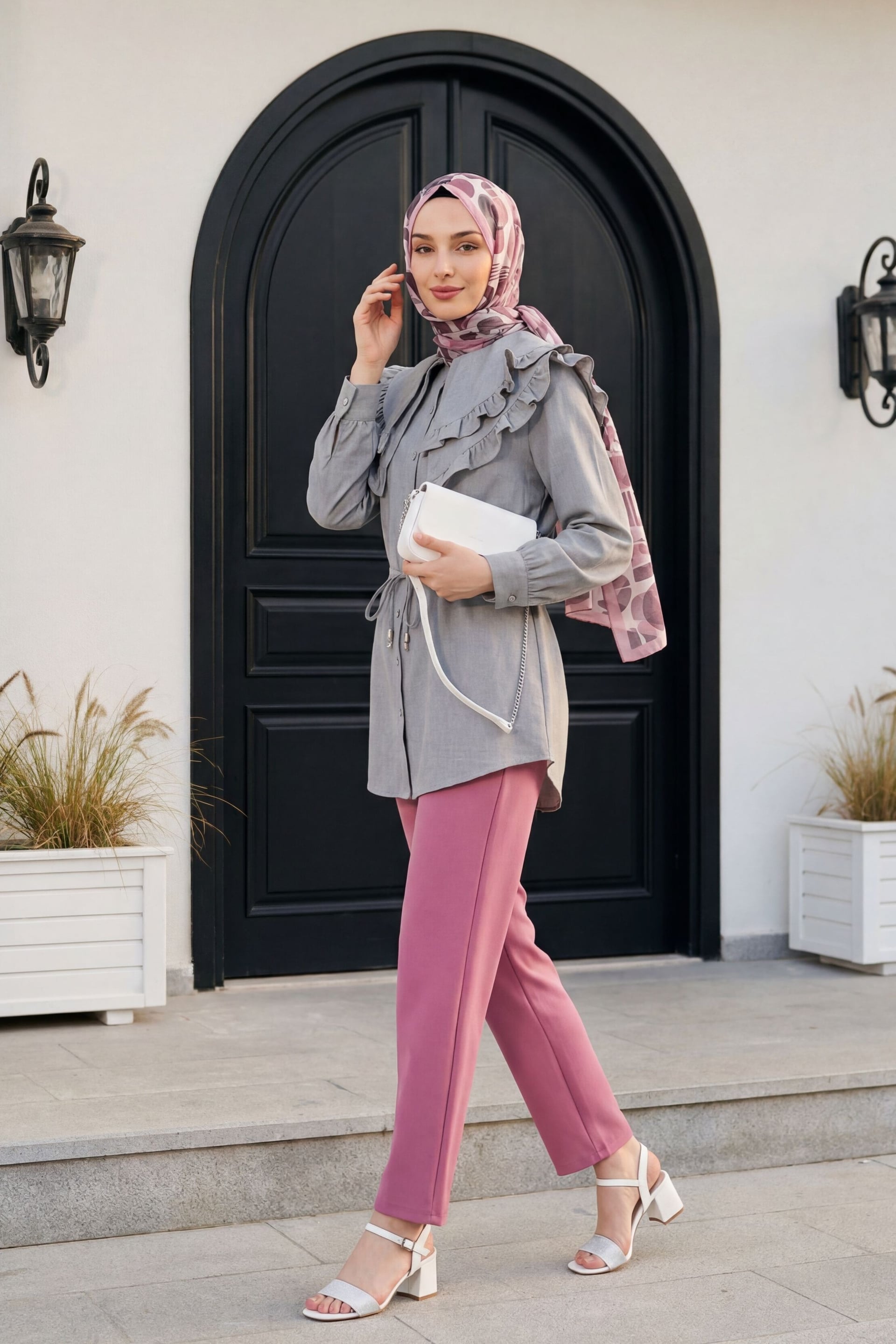 Dusty Rose Pink Drawstring Waist Trousers with Pockets - Podyumplus - by Peralane - photo 4