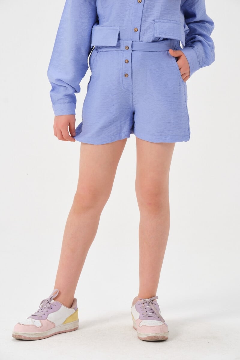 Girls' Button Detail Shorts and Shirt Set - Light Blue - Ages 8-15 - Jazziee - by Peralane