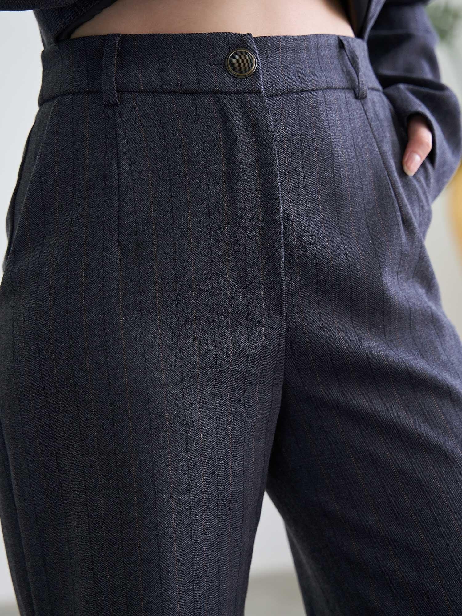 Herringbone Wide-Leg Trousers in Dark Grey - Lefon - by Peralane - photo 4