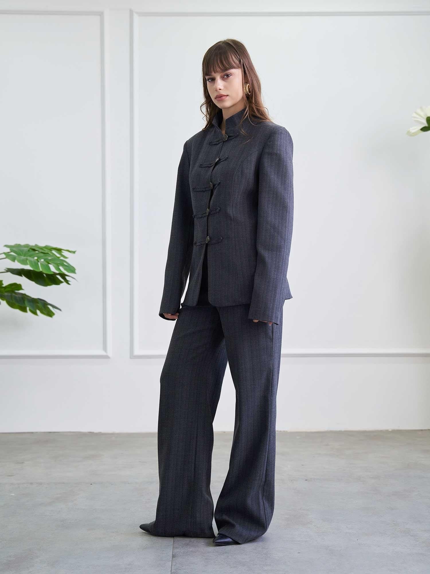 Herringbone Wide-Leg Trousers in Dark Grey - Lefon - by Peralane - photo 6