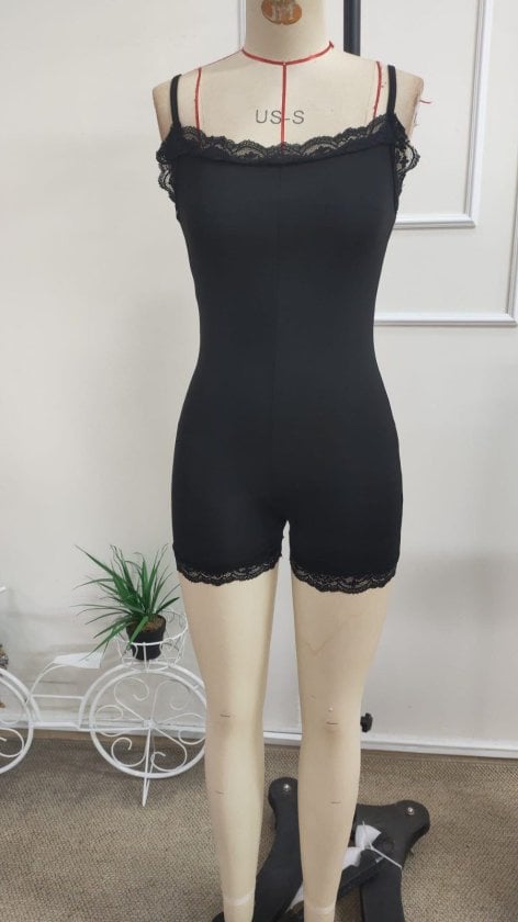 Women's Black Spaghetti Strap Lace Trim Romper - Janes - by Peralane - photo 6