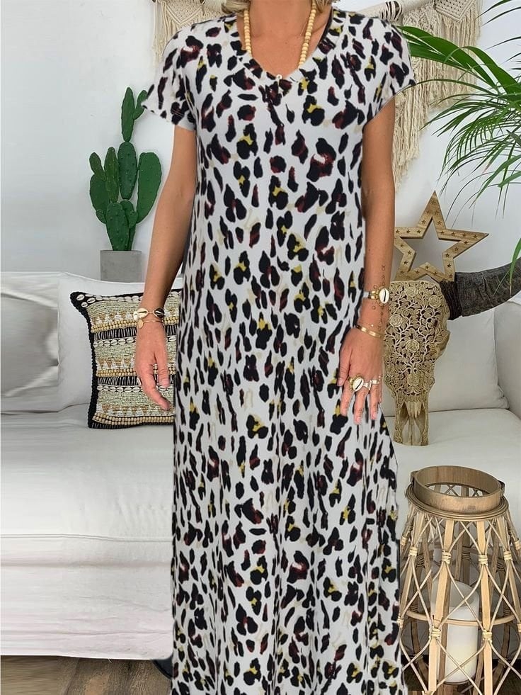 Women's Short Sleeve V-Neck Maxi Zebra Print Dress - Janes - by Peralane