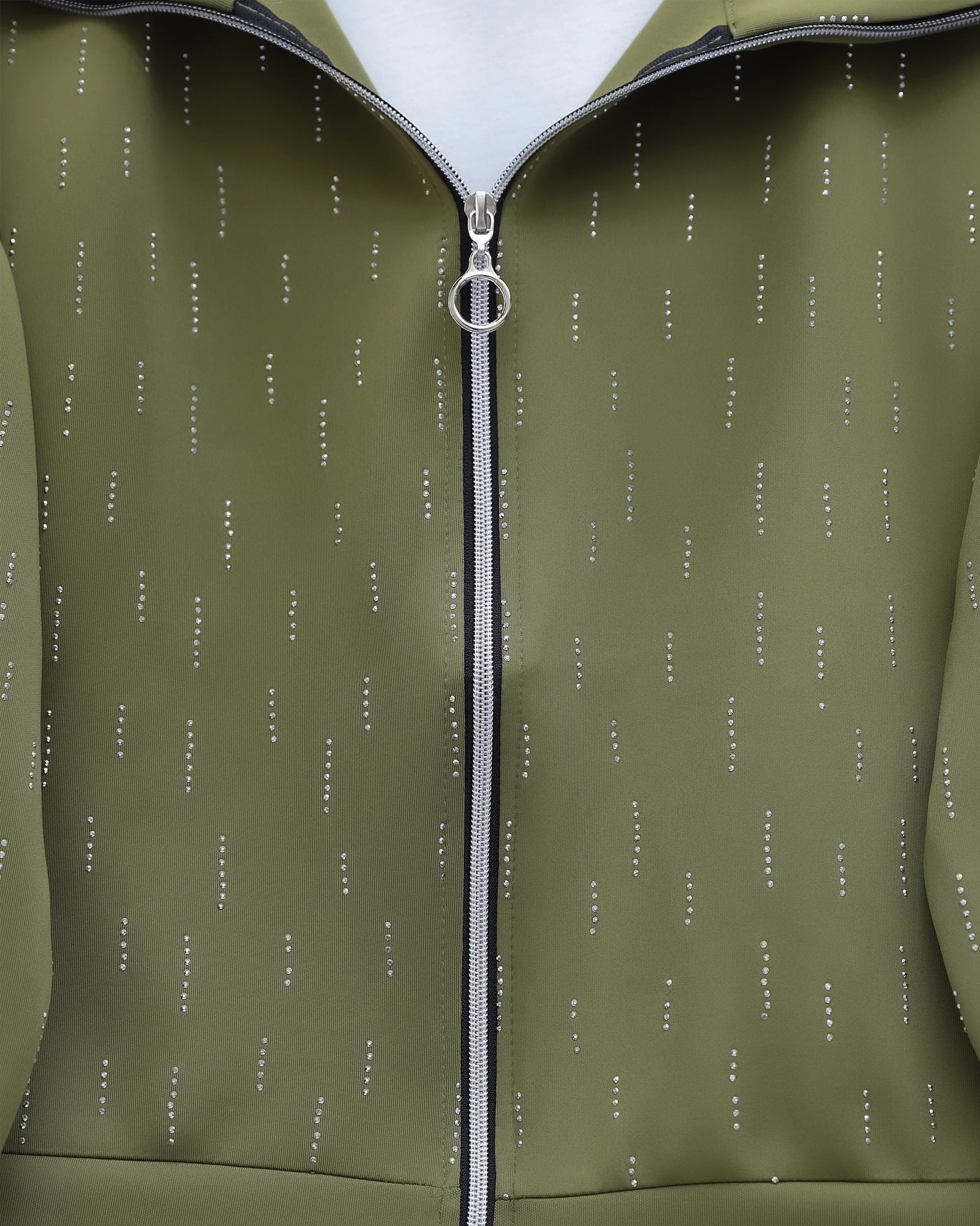 Zip-Up Stone-Detailed Scuba Jacket and Skirt Set in Khaki - Podyumplus - by Peralane - photo 4