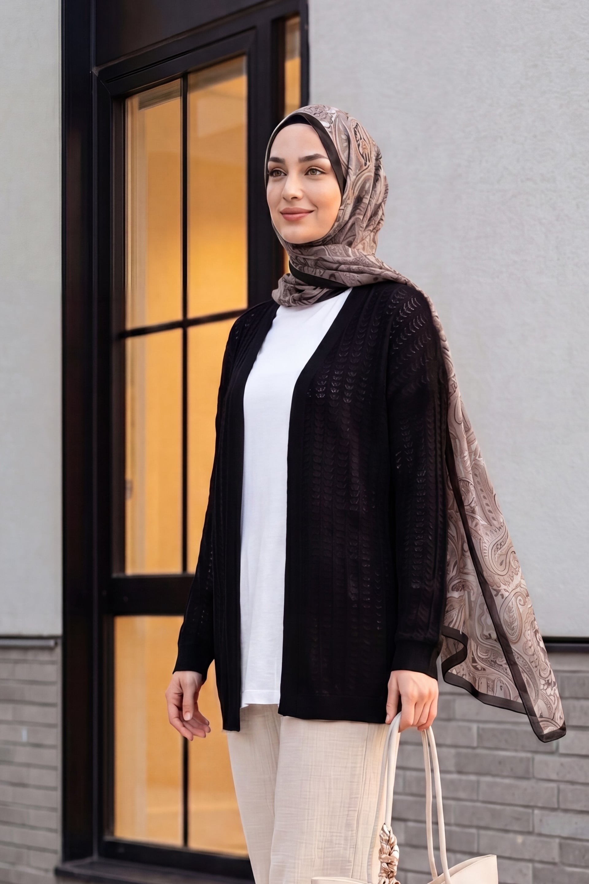 Black Open-Front Textured Knit Cardigan for Women - Podyumplus - by Peralane