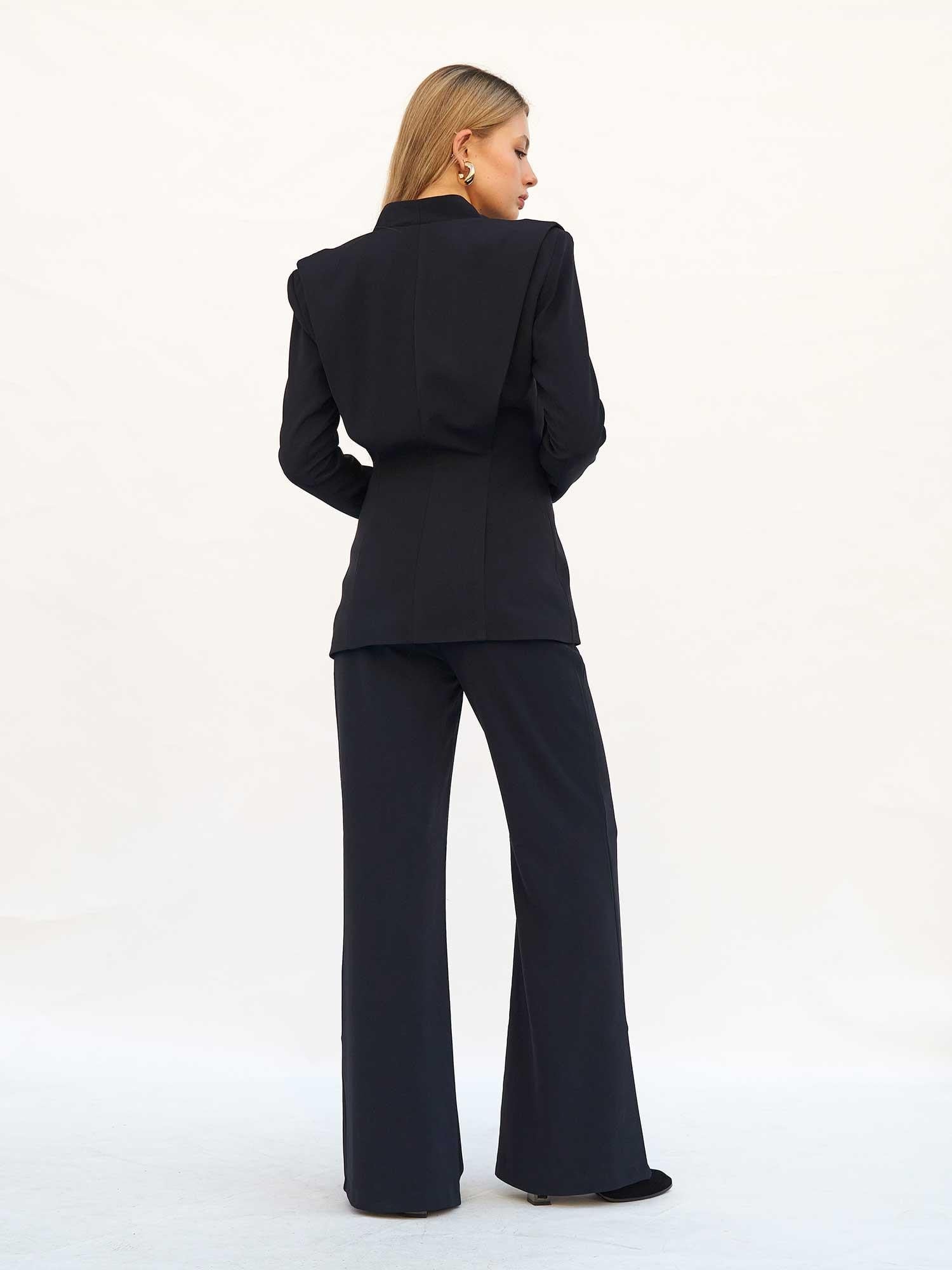 Navy Blue Wide-Leg High-Waist Trousers with Side Zip Detail - Lefon - by Peralane - photo 3