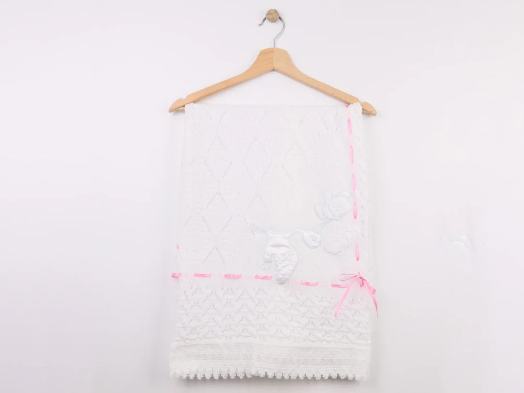 Stork Embroidered Baby Blanket - Pink - Mizmiz - by Peralane