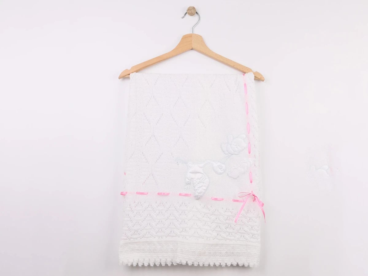 Stork Embroidered Baby Blanket - Pink - Mizmiz - by Peralane