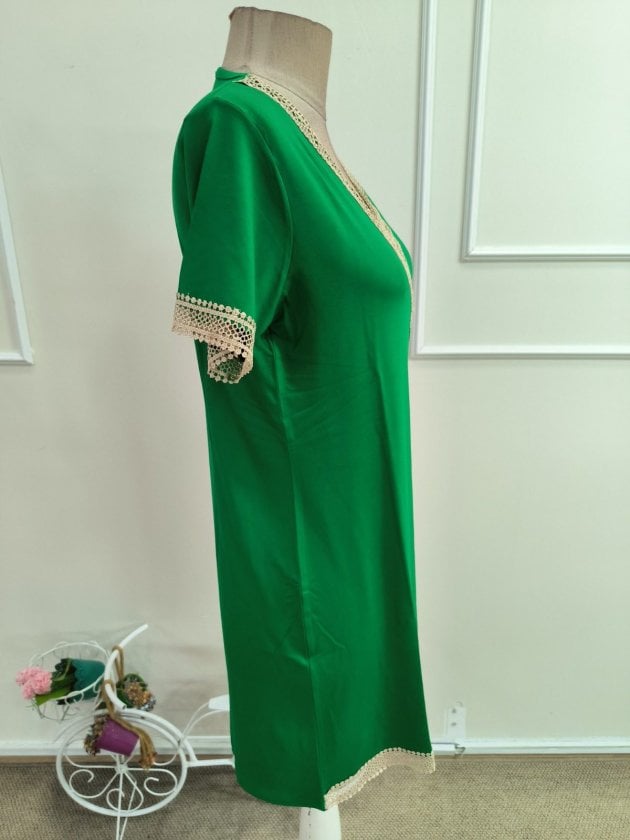 Women's Short-Sleeve V-Neck Lace Trim Viscose Dress - Janes - by Peralane - photo 5