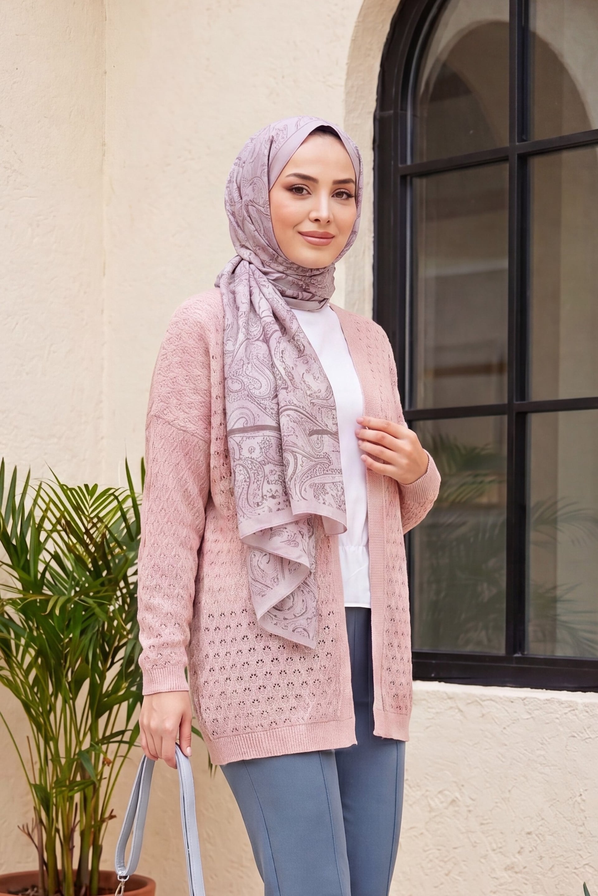 Openwork Relaxed Knit Cardigan - Powder - Podyumplus - by Peralane - photo 3