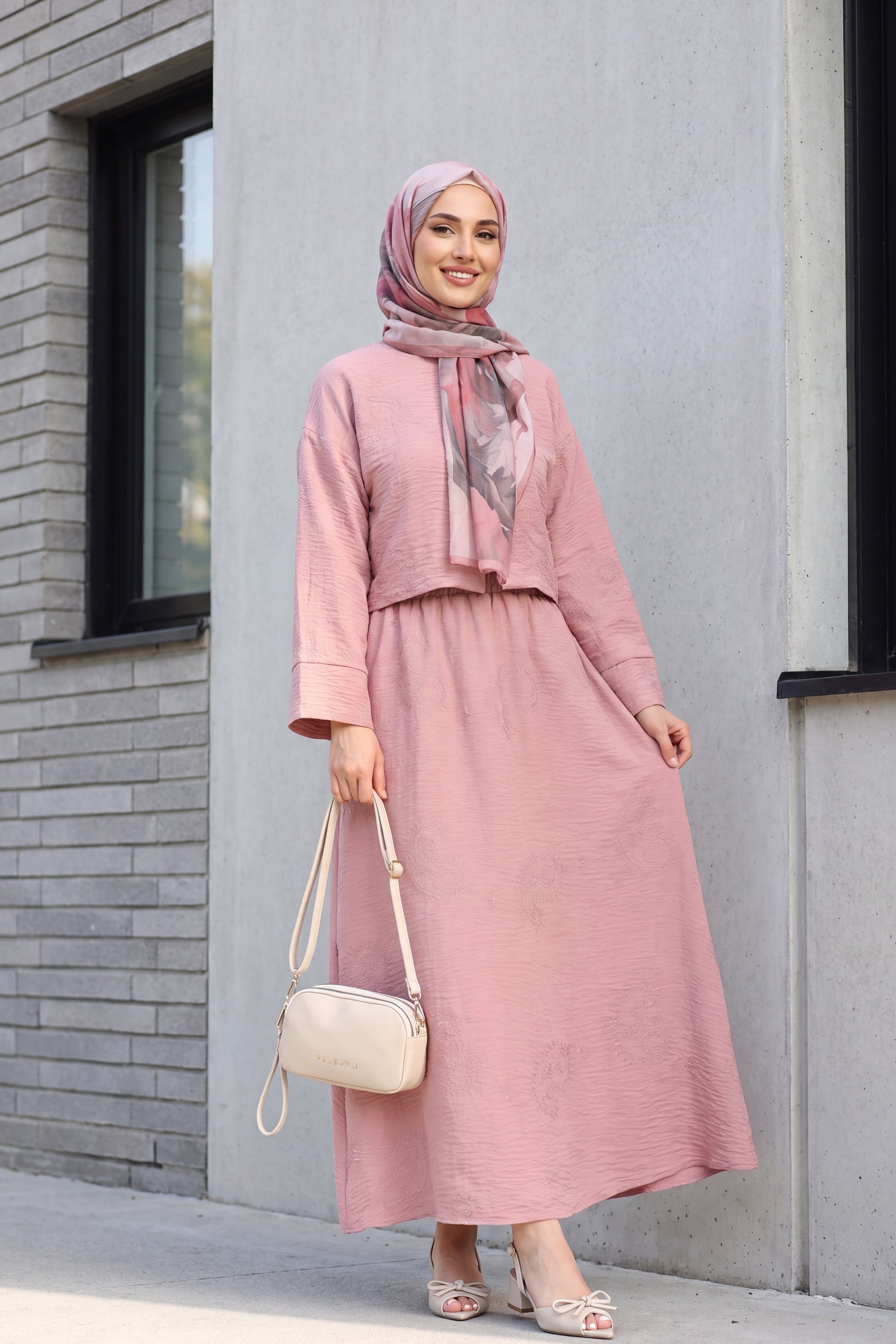 Dusty Rose Two-Piece Modest Set with Embroidered Skirt and Cropped Jacket - Podyumplus - by Peralane - photo 4