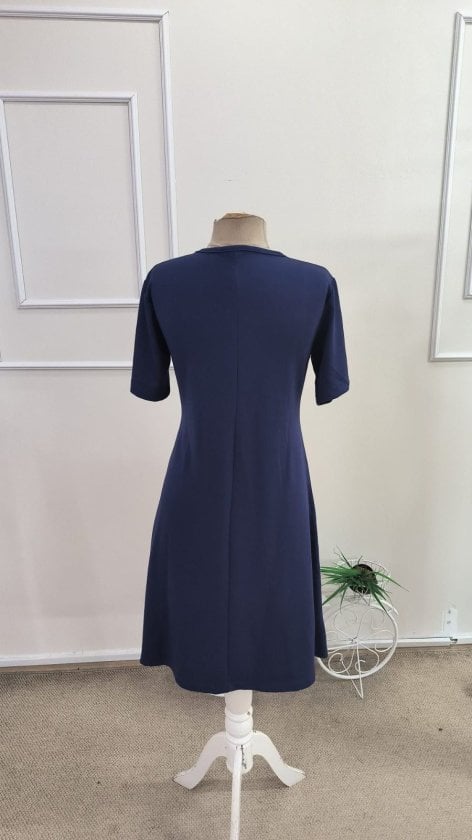 Women's Navy Blue Short Sleeve Round Neck Side Ring Detail Short Modal Dress - Janes - by Peralane - photo 6