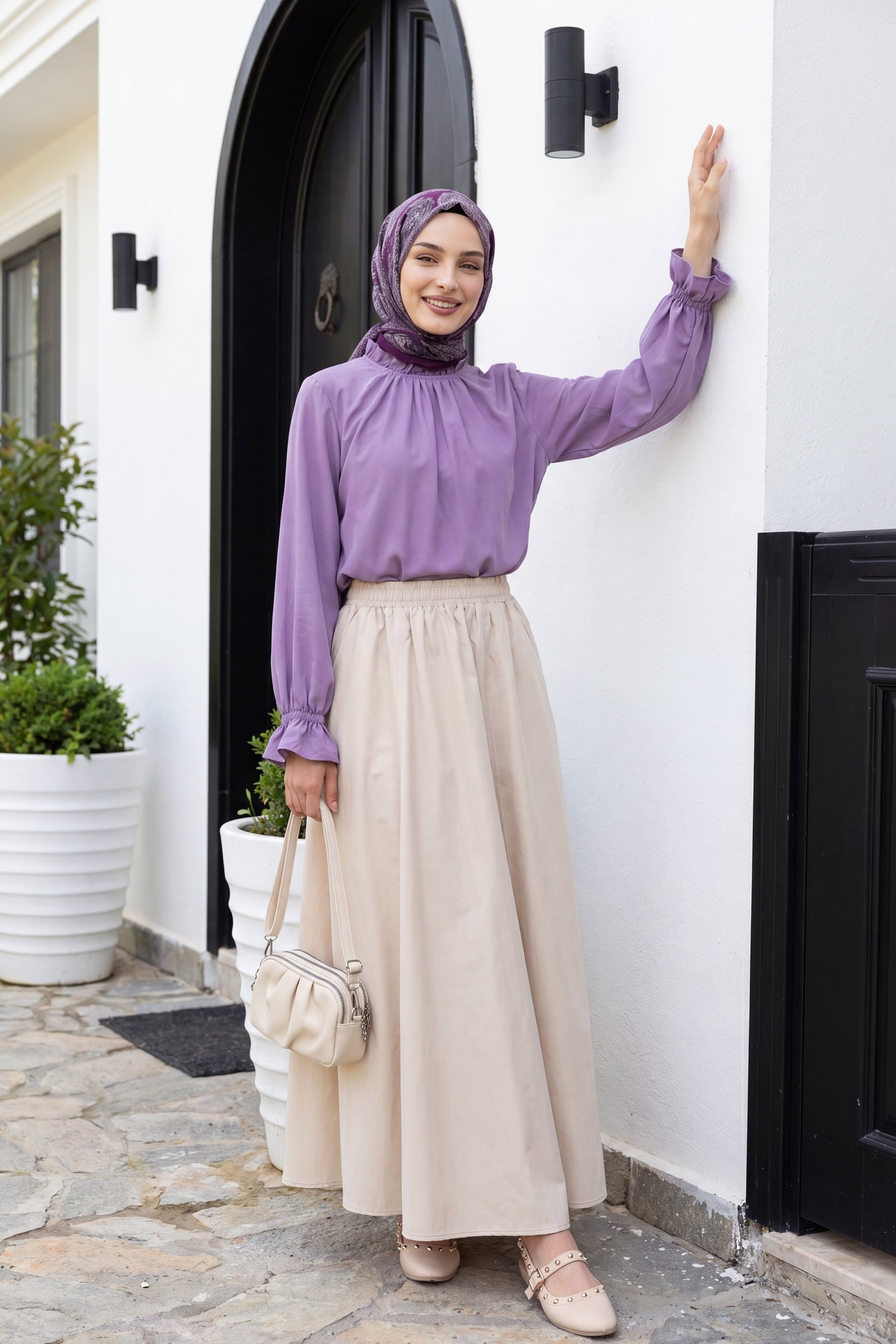 Ruffled Collar Poplin Blouse - Lilac - Podyumplus - by Peralane - photo 3