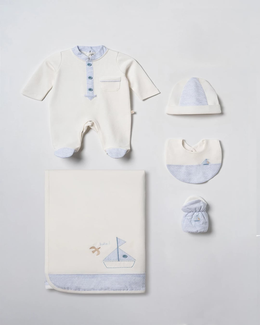 5-Piece Printed Baby Boy Romper and Blanket Set - 5309 - Ciccimbaby - by Peralane