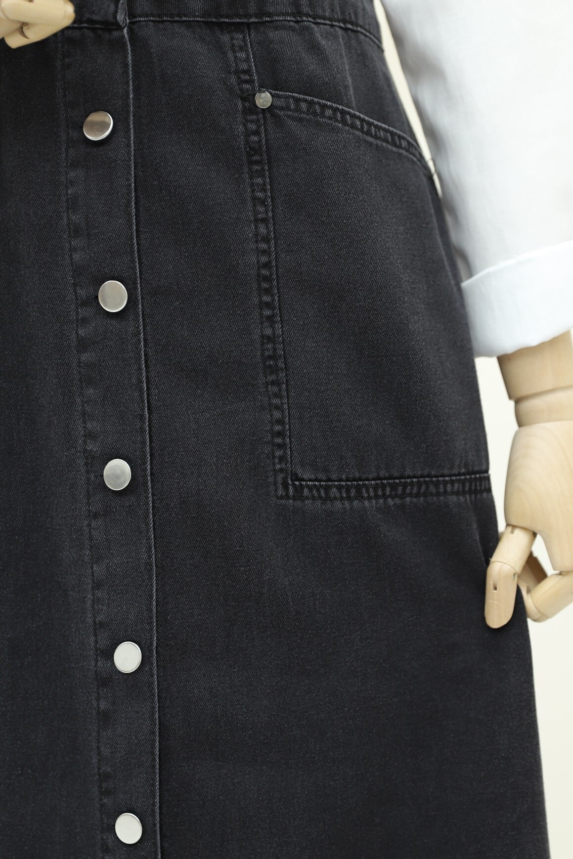 Women's Full-Length Button Denim Pinafore Dress - Black - Podyumplus - by Peralane - photo 5