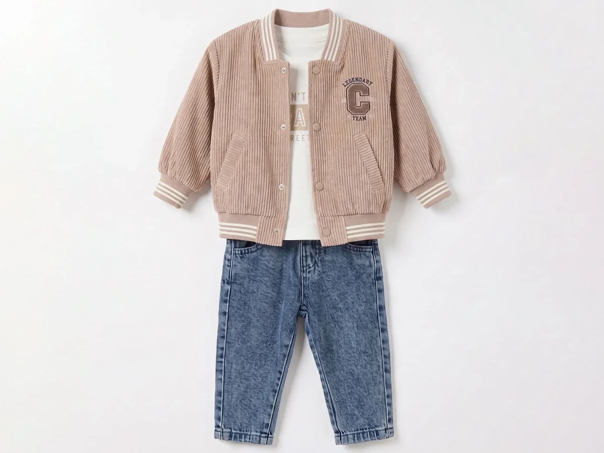 Boys' Corduroy Bomber Jacket, T-Shirt and Jeans Set - Brown - Canoz - by Peralane