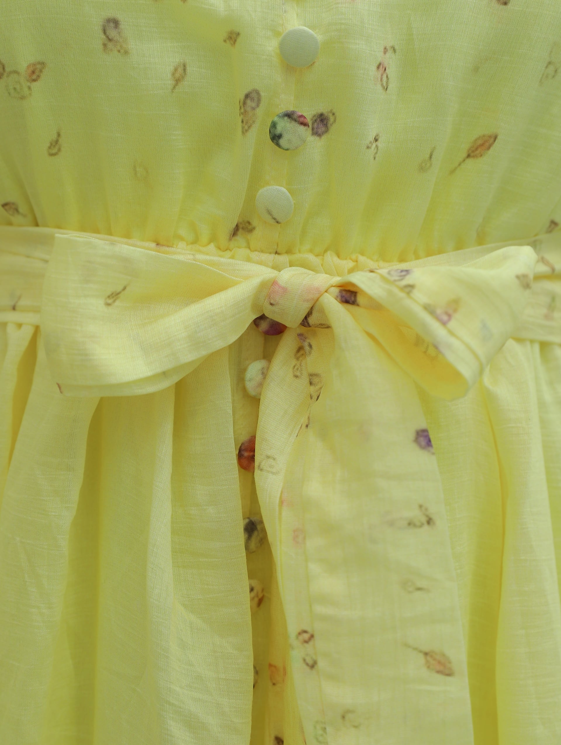 Floral Print Belted Long-Sleeve Dress with Button Details - Yellow - Podyumplus - by Peralane - photo 7