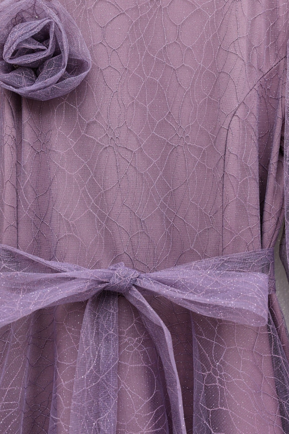 Lilac Sequin Tulle Evening Dress with Elastic Cuffs and Waist Tie - Podyumplus - by Peralane - photo 5