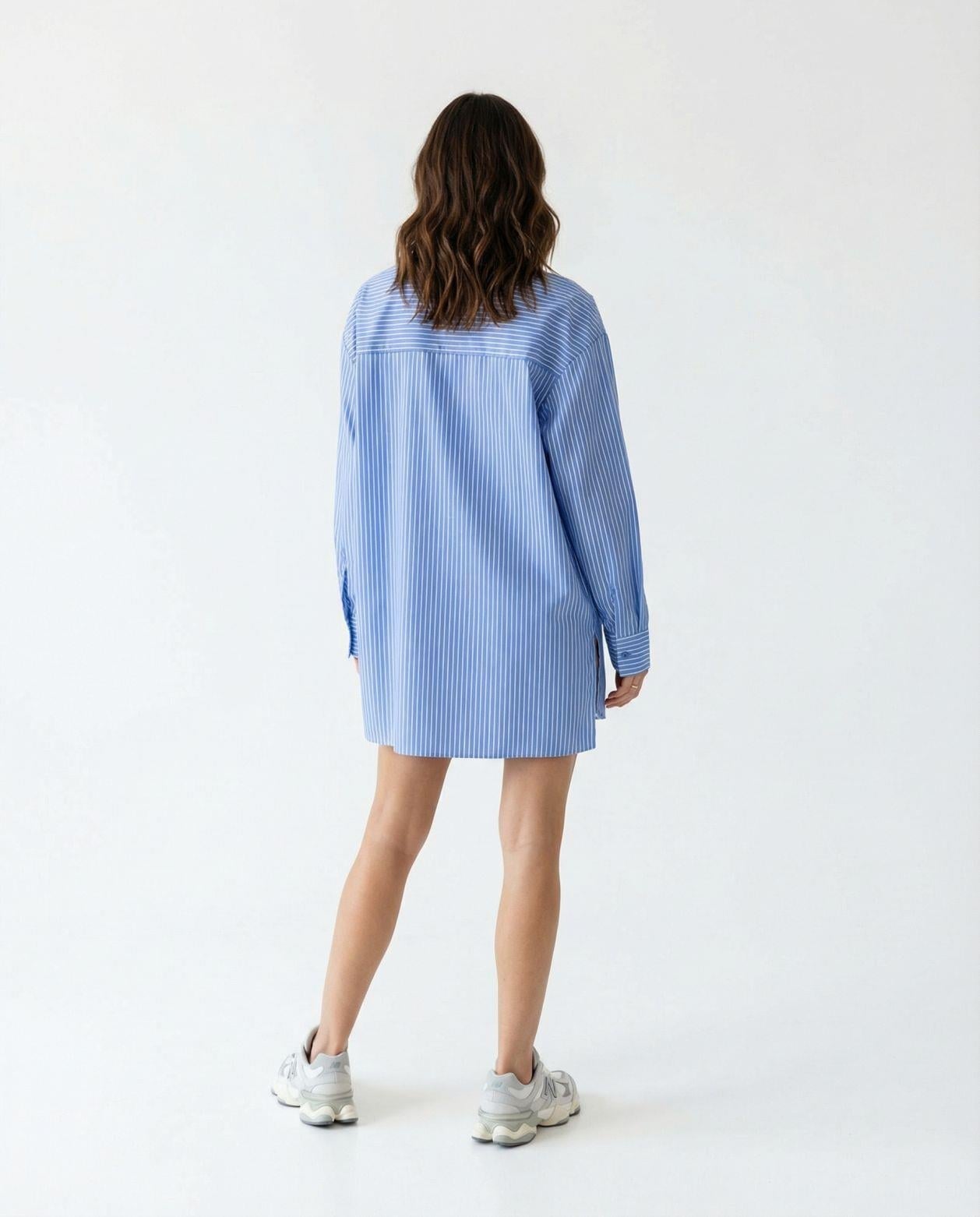 Women's Blue and White Striped Shirt Dress with Collar - Fame - by Peralane - photo 2