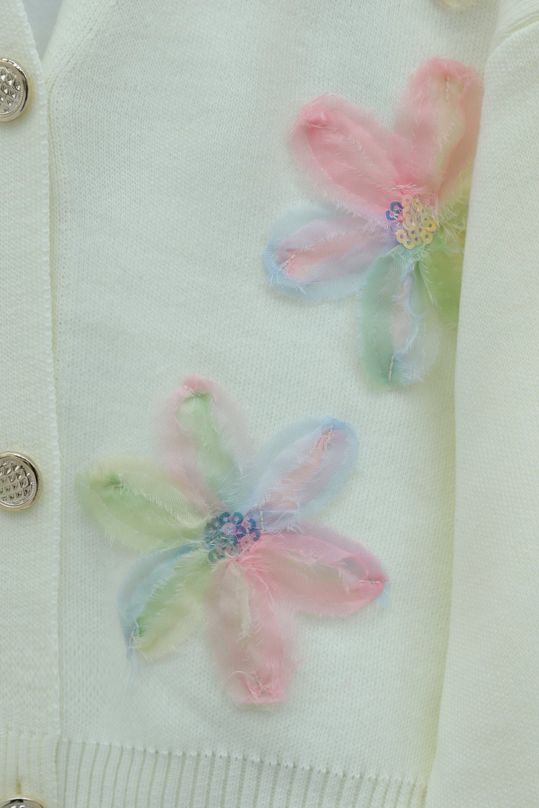 Sequin and Floral Appliqué Buttoned Knit Cardigan - Ecru - Podyumplus - by Peralane - photo 6