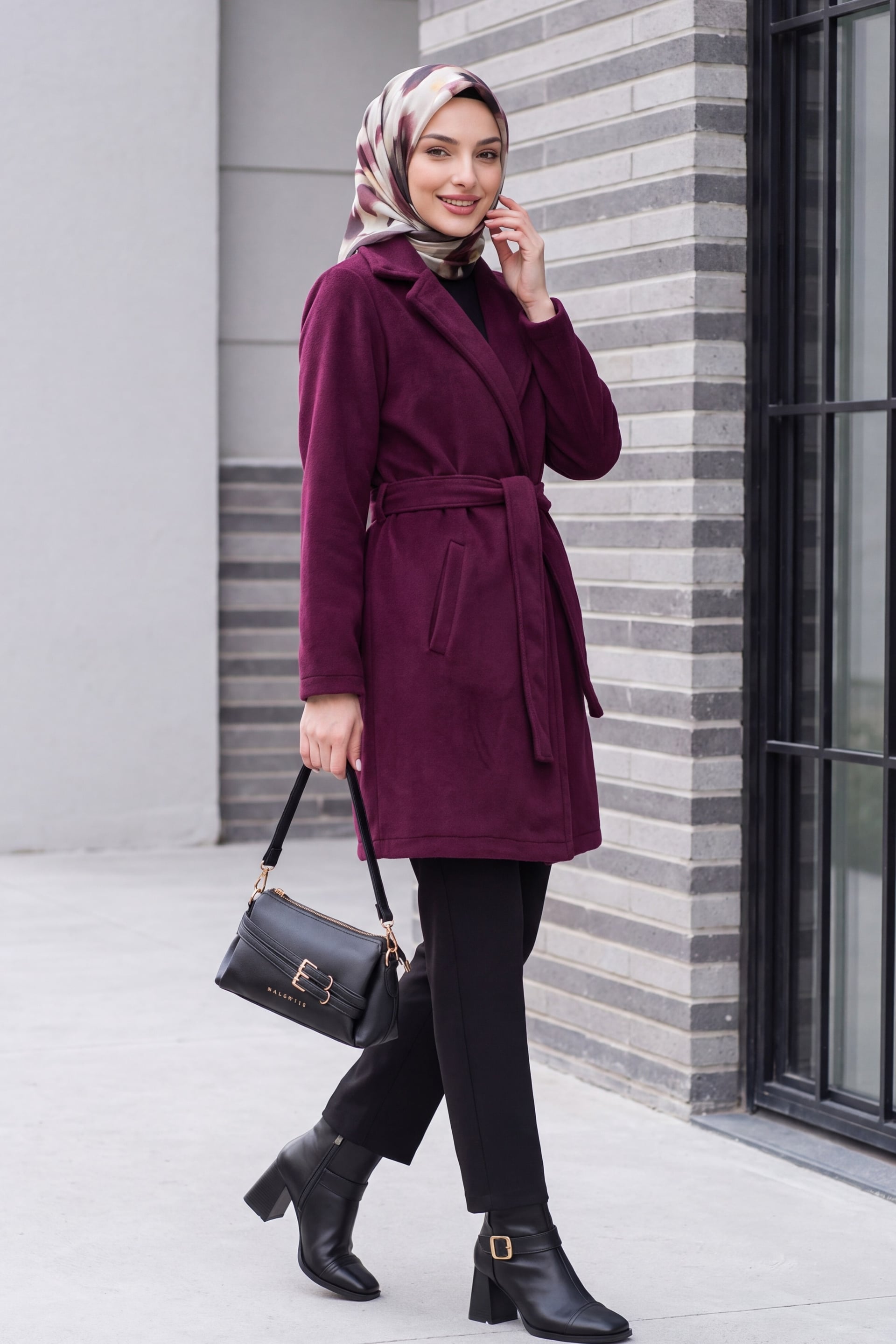 Women's Belted Coat 9171 - Deep Plum - Bigdart - by Peralane - photo 3