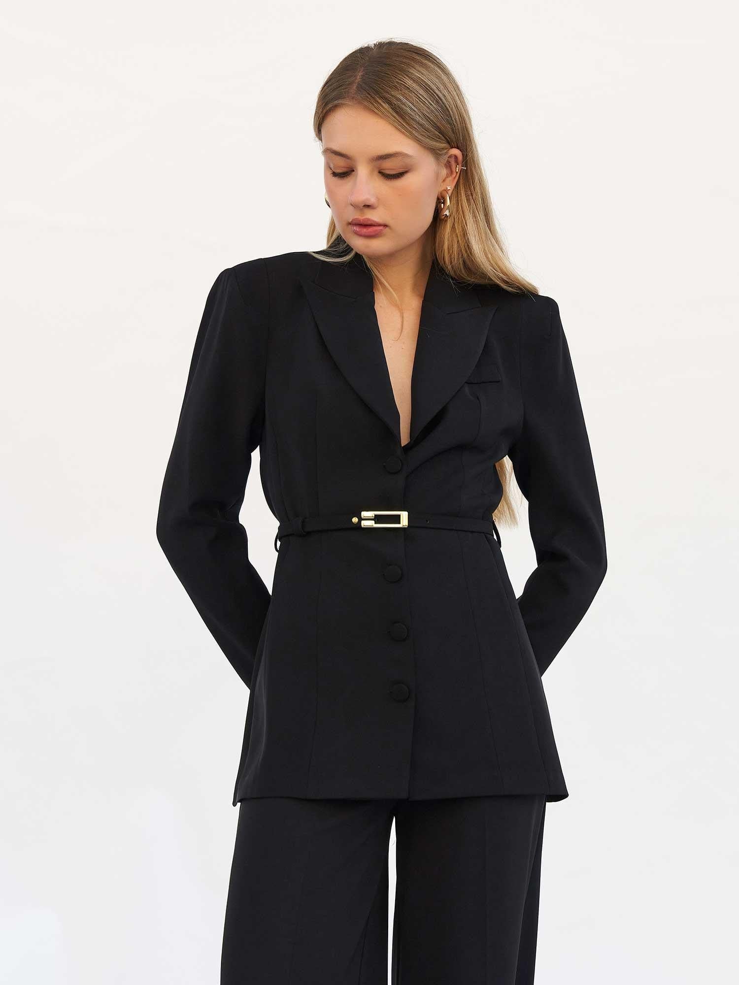 Black Double-Breasted Blazer with Belt - Lefon - by Peralane - photo 5