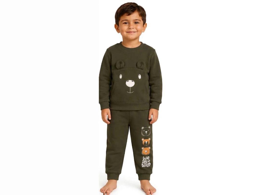 Bear Print Kangaroo Pocket 3-Thread Fleece Boys' Set - Bittos Kids - by Peralane
