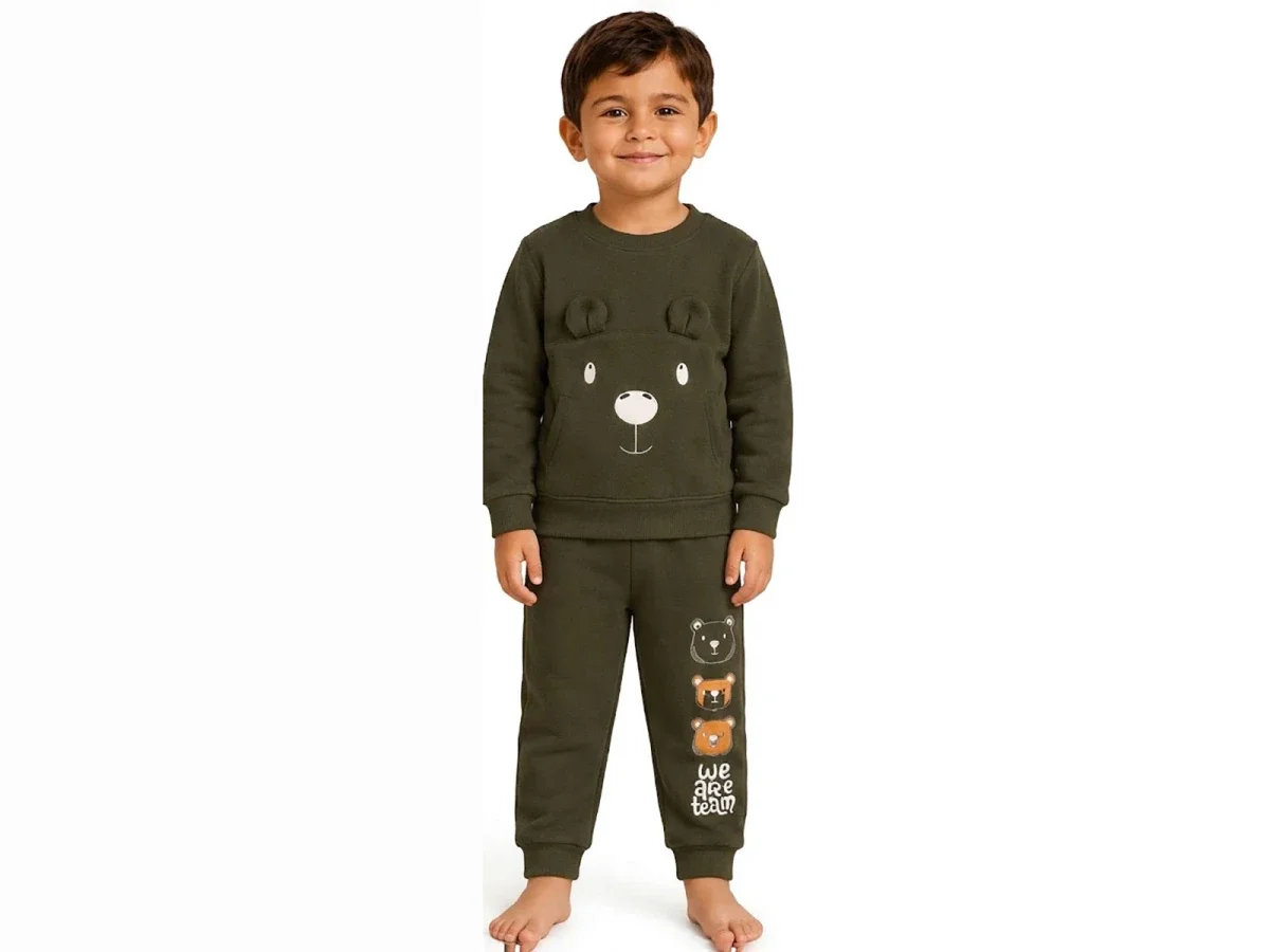 Bear Print Kangaroo Pocket 3-Thread Fleece Boys' Set - Bittos Kids - by Peralane