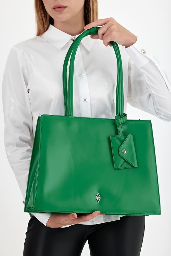 Women's Bright Green Vegan Leather Shoulder Bag with Detachable Pouch - Aron Atelier - by Peralane