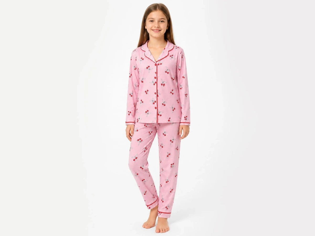 Cherry Print Girls' Pyjama Set - Pink (Pack of 4) - Dolas - by Peralane