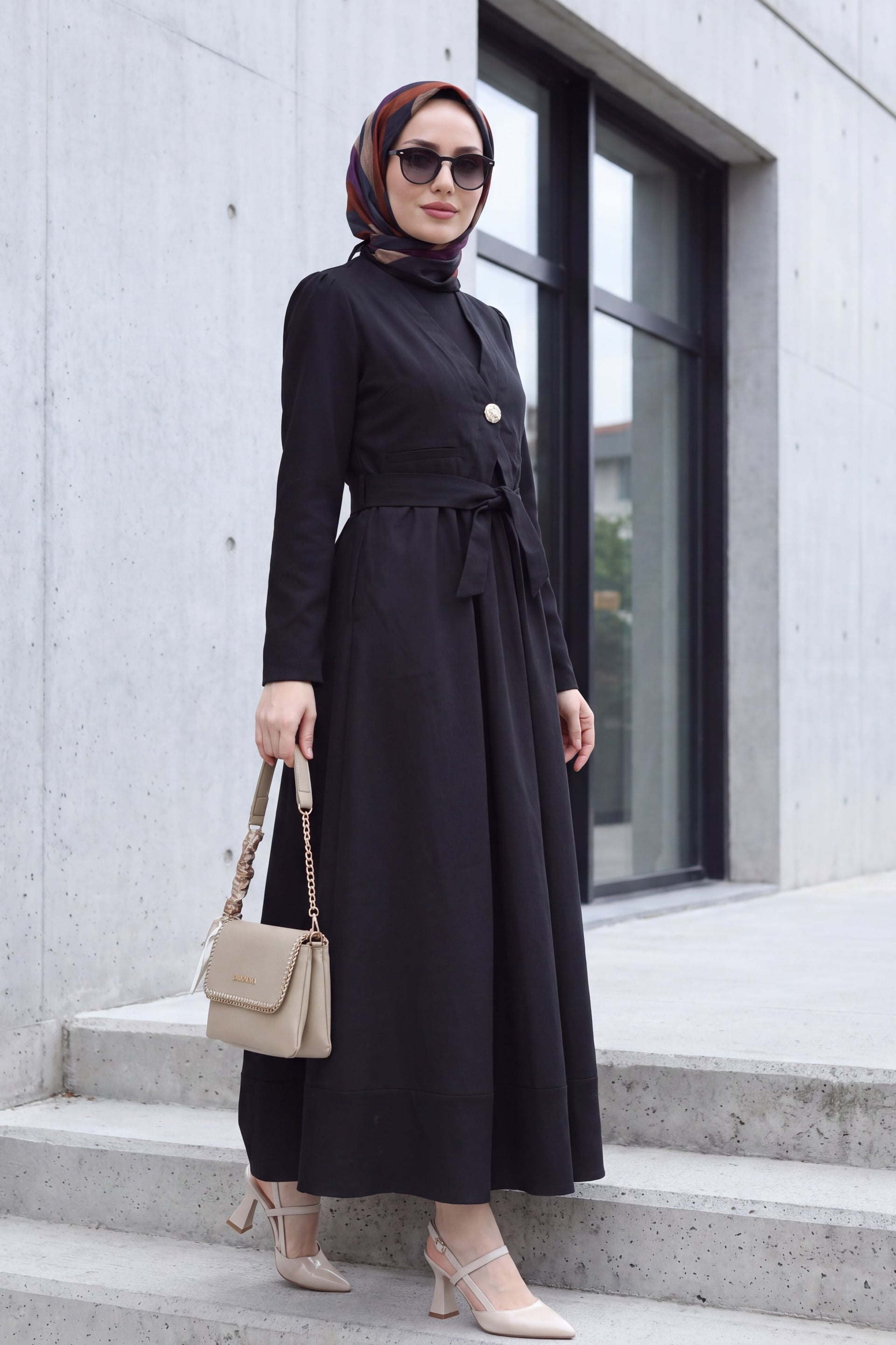Black Self-Tie Belted Vest Detail Dress - Podyumplus - by Peralane - photo 3