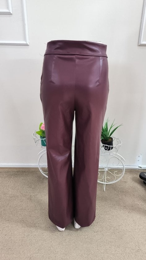 Women's High-Waist Faux Leather Wide-Leg Trousers with Pockets - Janes - by Peralane - photo 6
