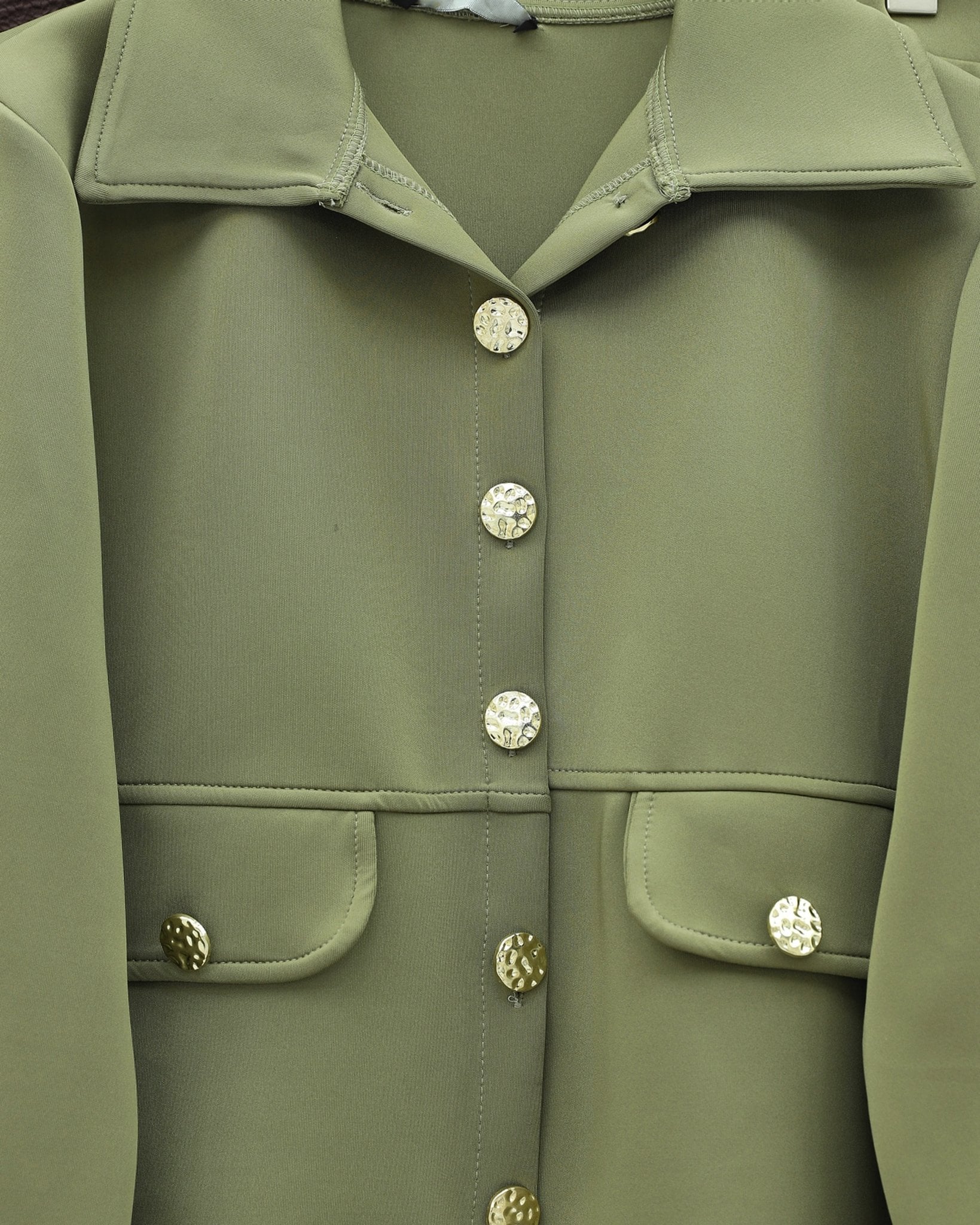 Pocket Detail Buttoned Scuba Skirt Suit - Olive Green - Podyumplus - by Peralane - photo 6