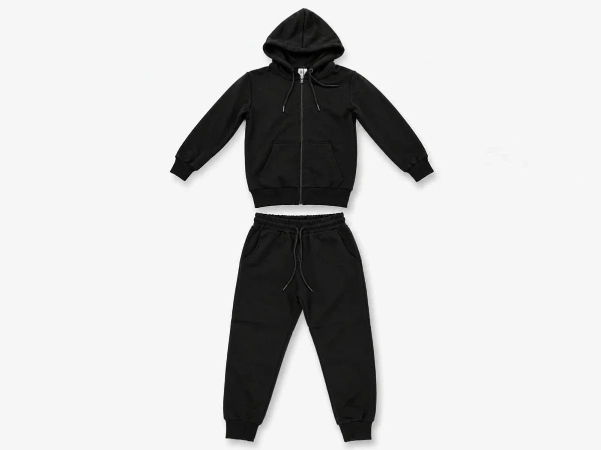 Black Zip-Up Hoodie and Jogger Tracksuit Set for Kids - Koska - by Peralane
