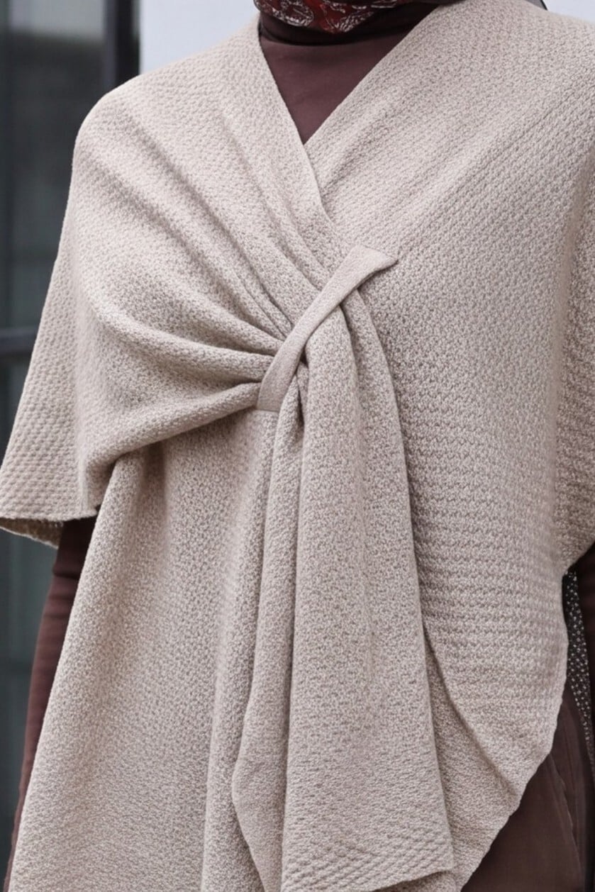 Relaxed Fit Daily Knit Poncho - Mink - Podyumplus - by Peralane - photo 2