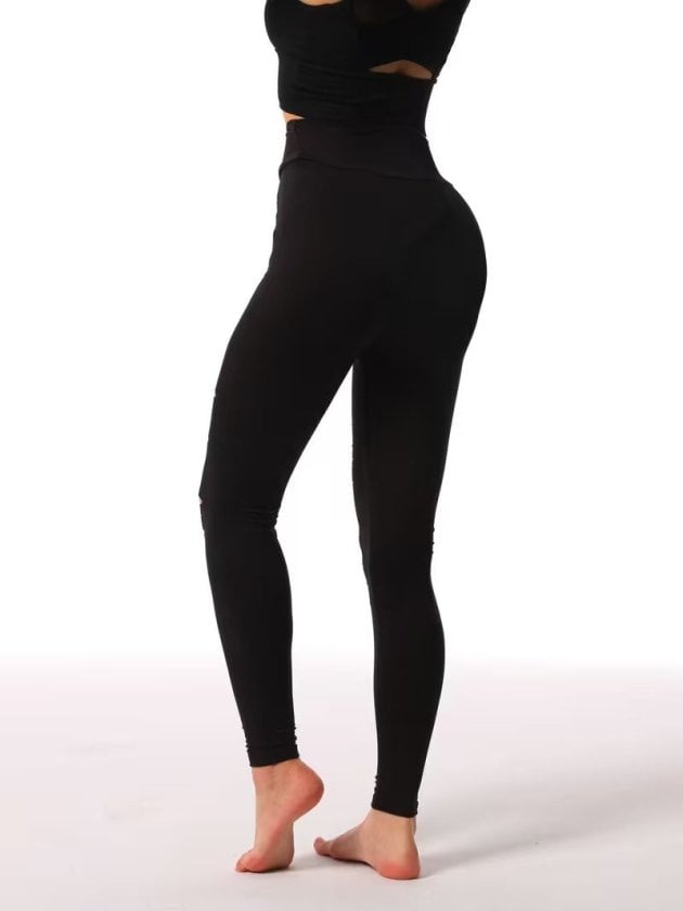 Women's High-Waist Ripped Knit Leggings - Black - Janes - by Peralane - photo 4