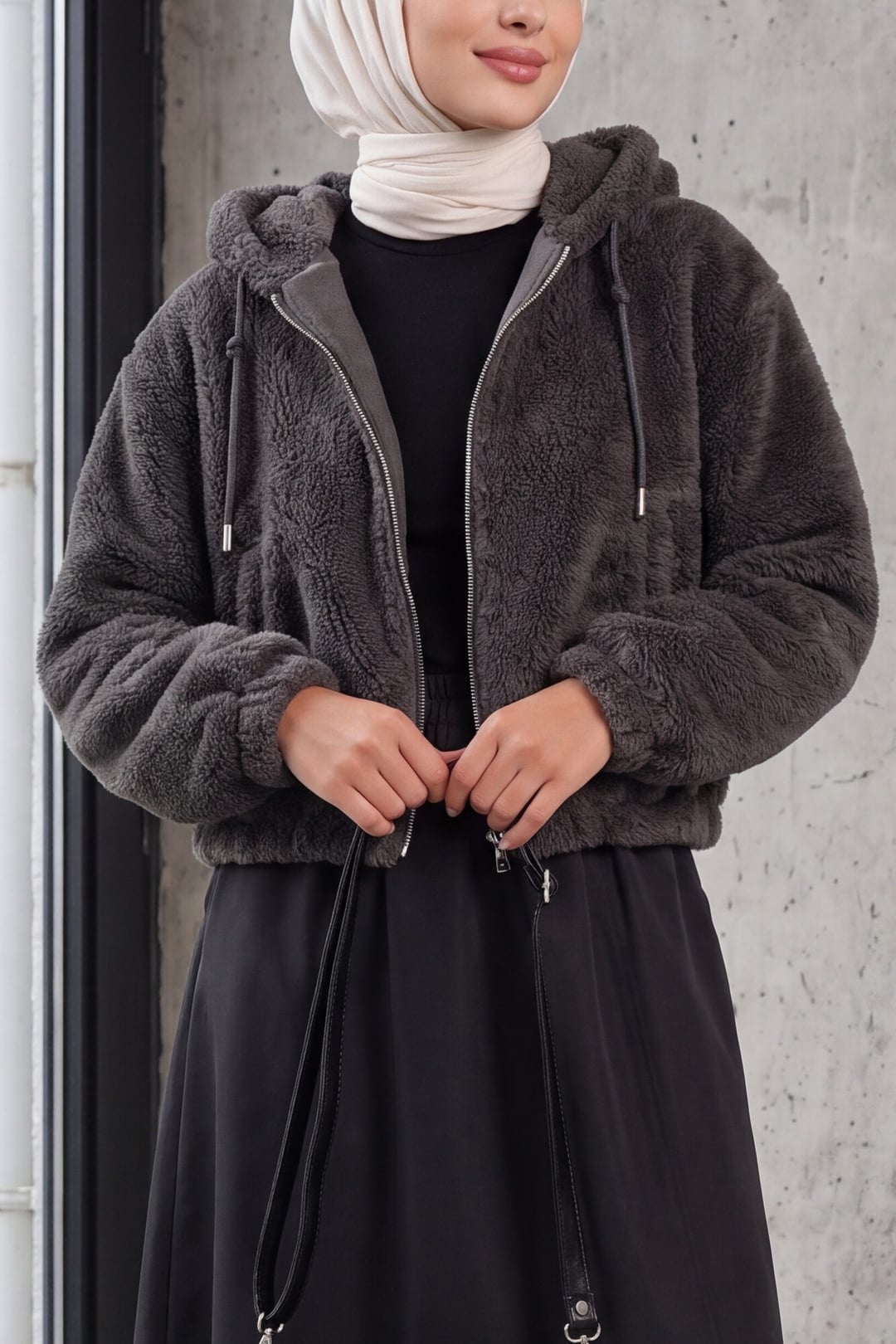Hooded Plush Crop Jacket - Anthracite - Bigdart - by Peralane - photo 3