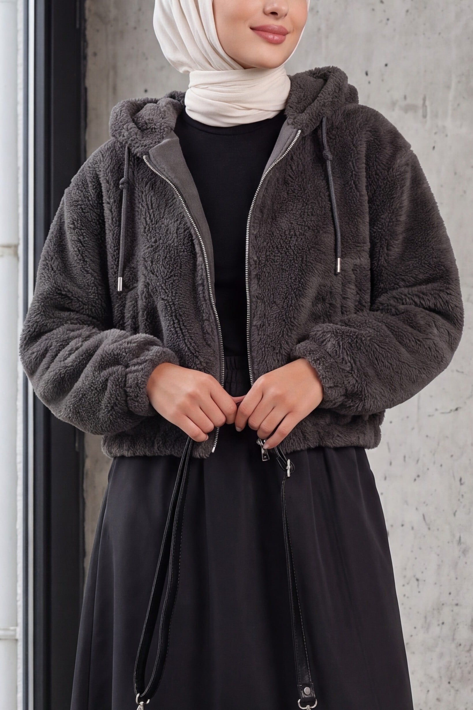 Hooded Plush Crop Jacket - Anthracite - Bigdart - by Peralane - photo 3