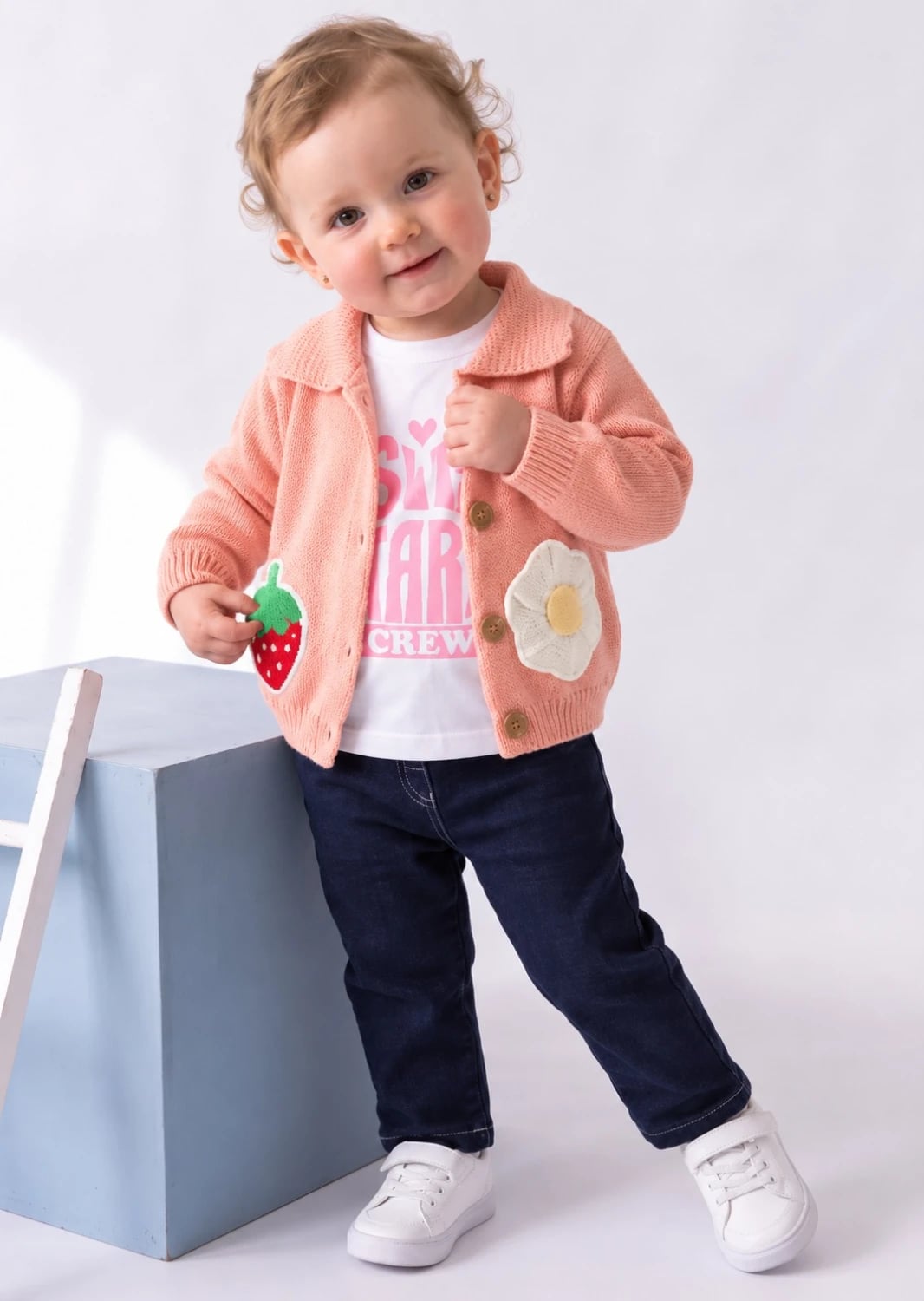 Baby Girl Cardigan and T-Shirt Set - Coral Pink - Has Bereket - by Peralane