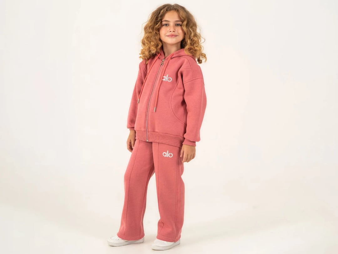 Girls' 3-Thread Brushed Zip-Up Hoodie and Trousers Set - Dusty Rose - Lumii - by Peralane