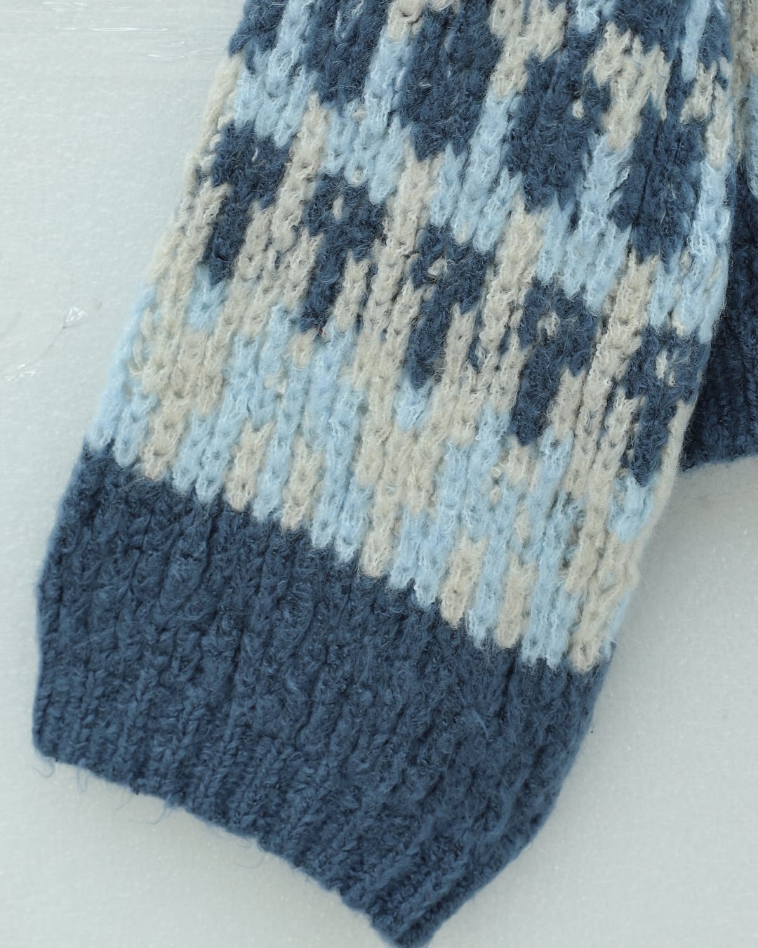 Mixed Pattern Round Neck Knitted Sweater - Indigo - Podyumplus - by Peralane - photo 6