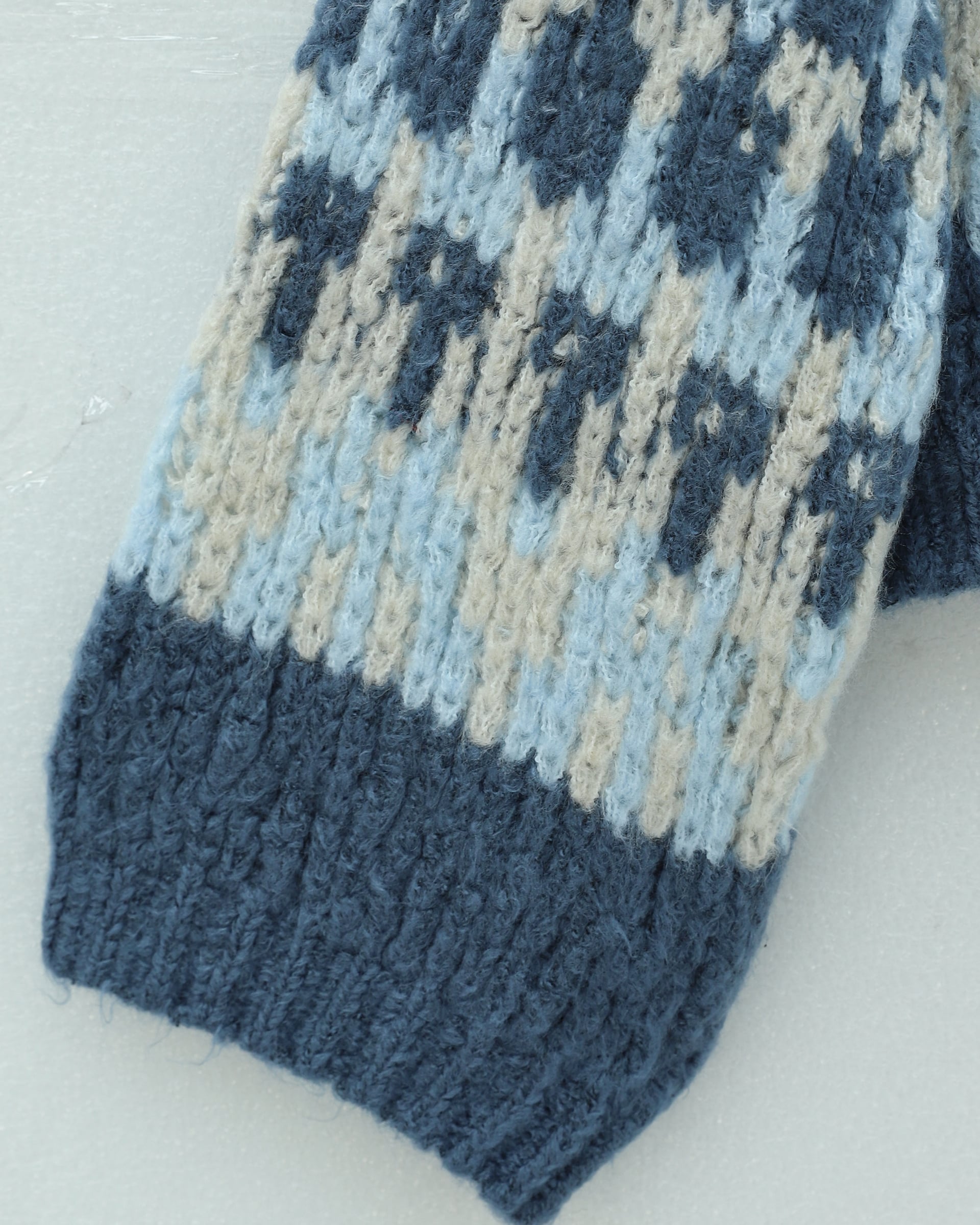 Mixed Pattern Round Neck Knitted Sweater - Indigo - Podyumplus - by Peralane - photo 6