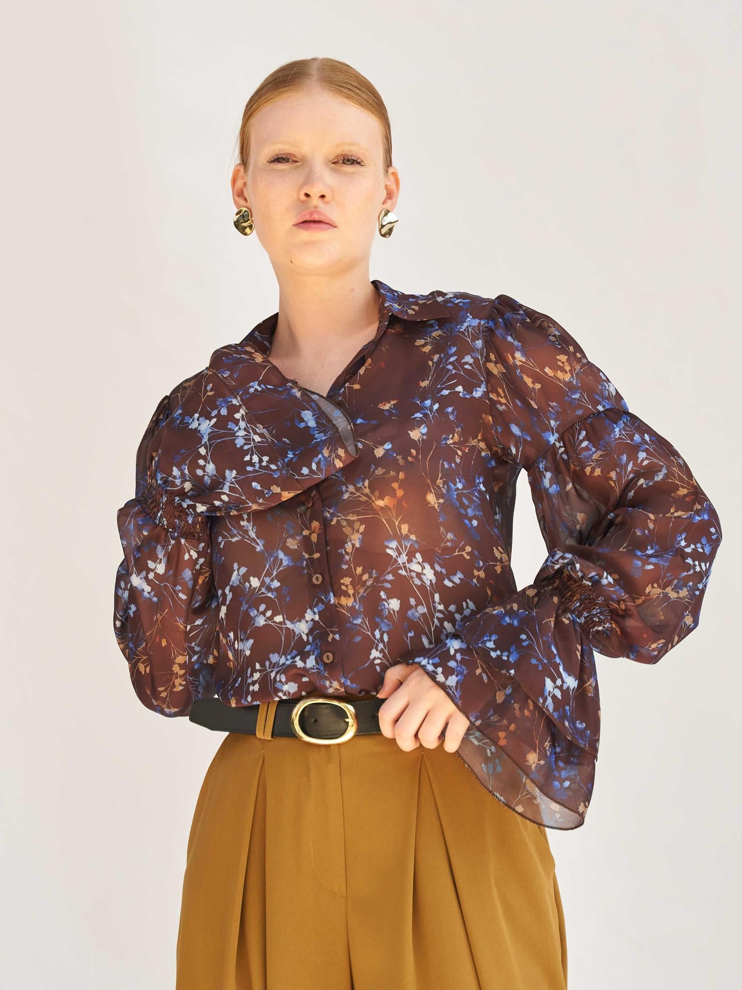 Floral Print Sheer Long-Sleeve Blouse with Ruffled Cuffs - Lefon - by Peralane - photo 6